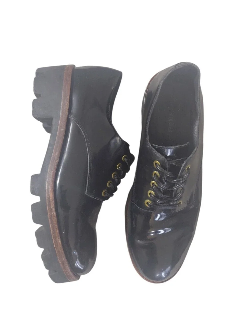 Jeffrey Campbell Black Patent Leather Lace-Up Lug Sole Oxfords Size 9.5